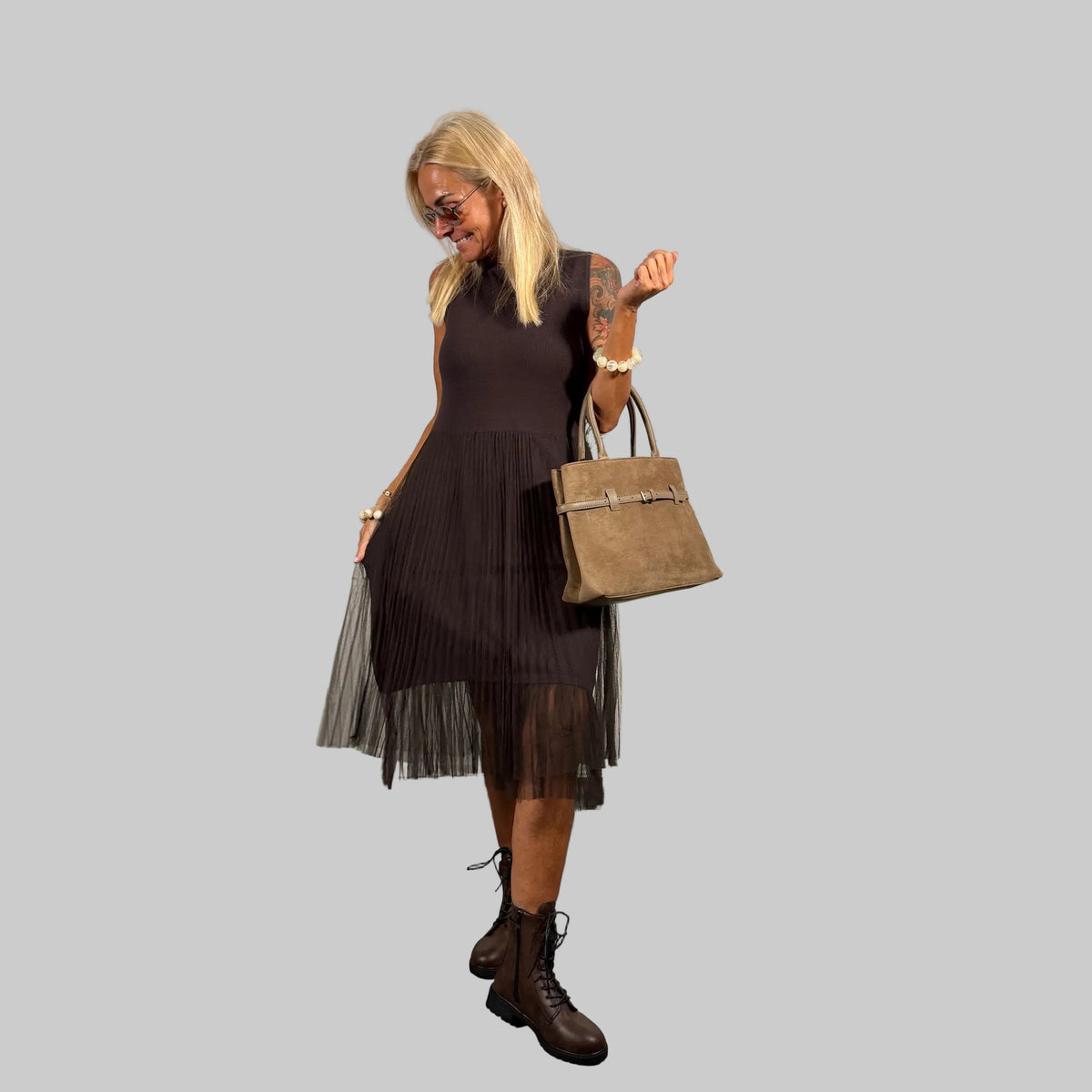 Feinstrick Tüllkleid Set - Farbauswahl