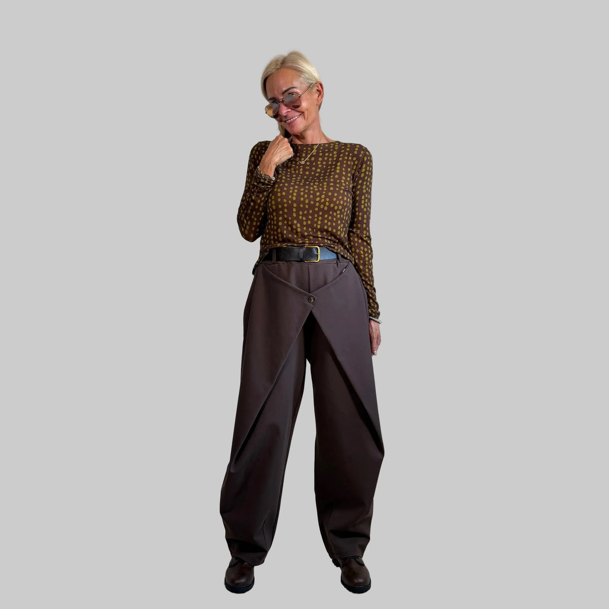 Stretch Wide Leg Hose Knopf - Farbauswahl