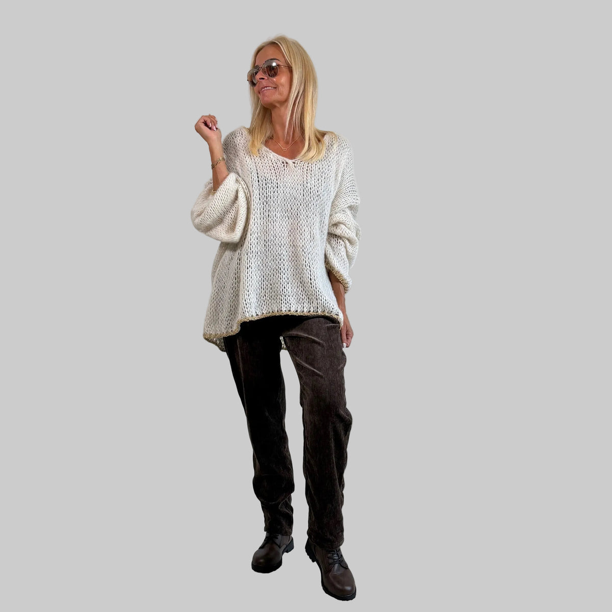 Grobstrickpullover Goldrand - Farbauswahl