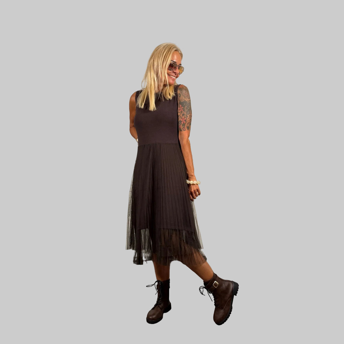 Feinstrick Tüllkleid Set - Farbauswahl