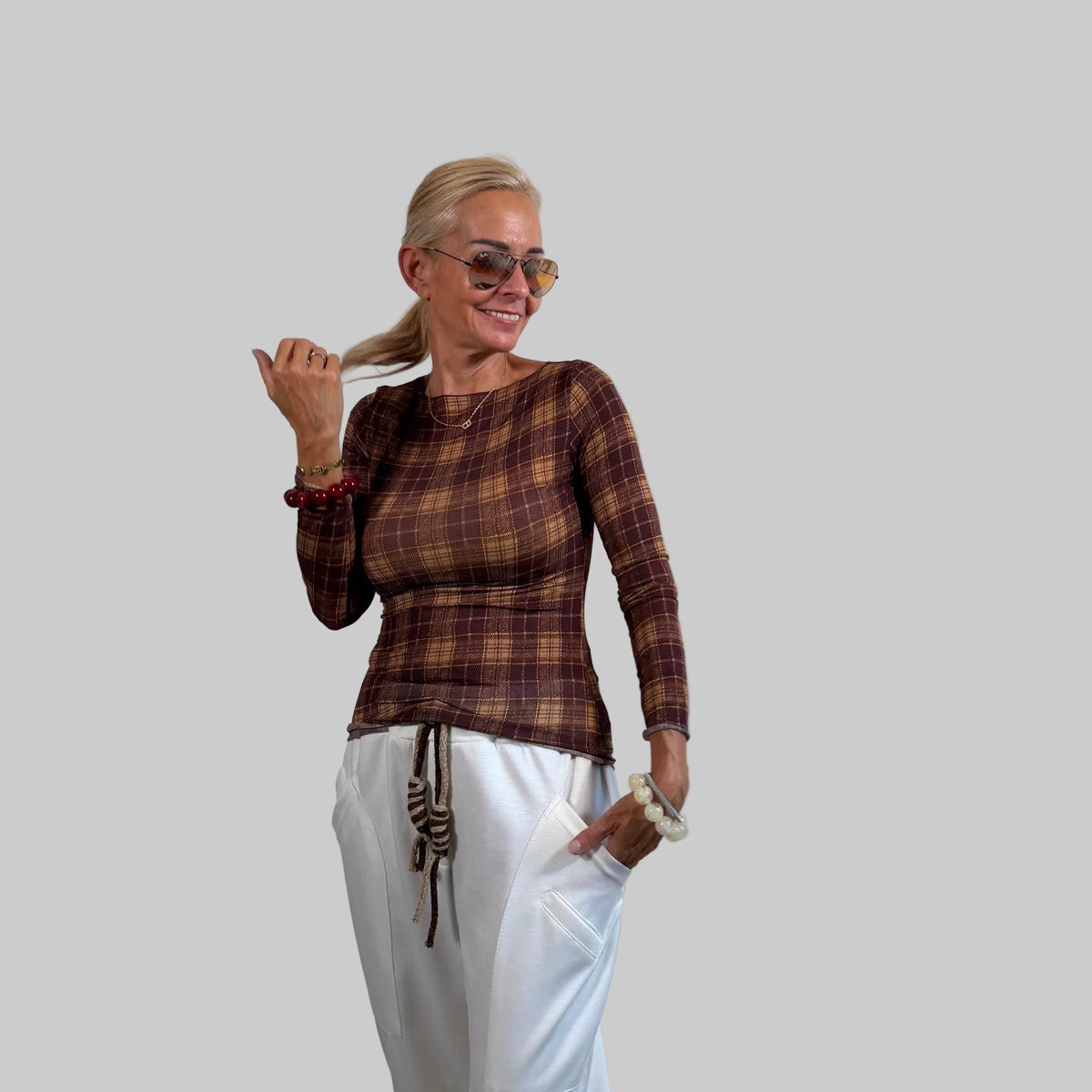 Modal Langarmshirt kariert - Farbauswahl