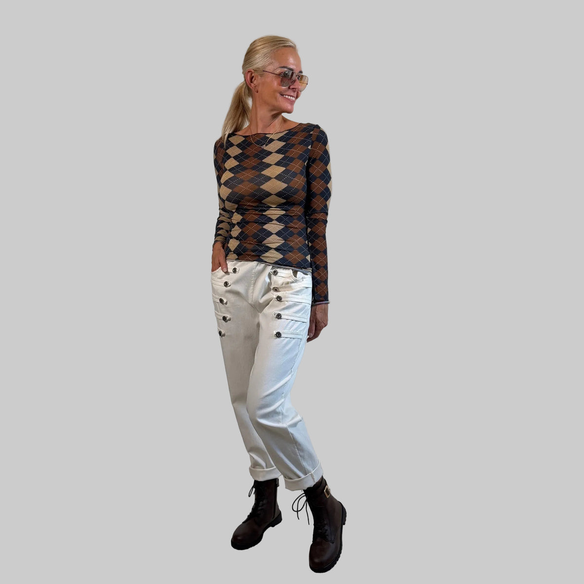 Modal Langarmshirt Rautenmuster