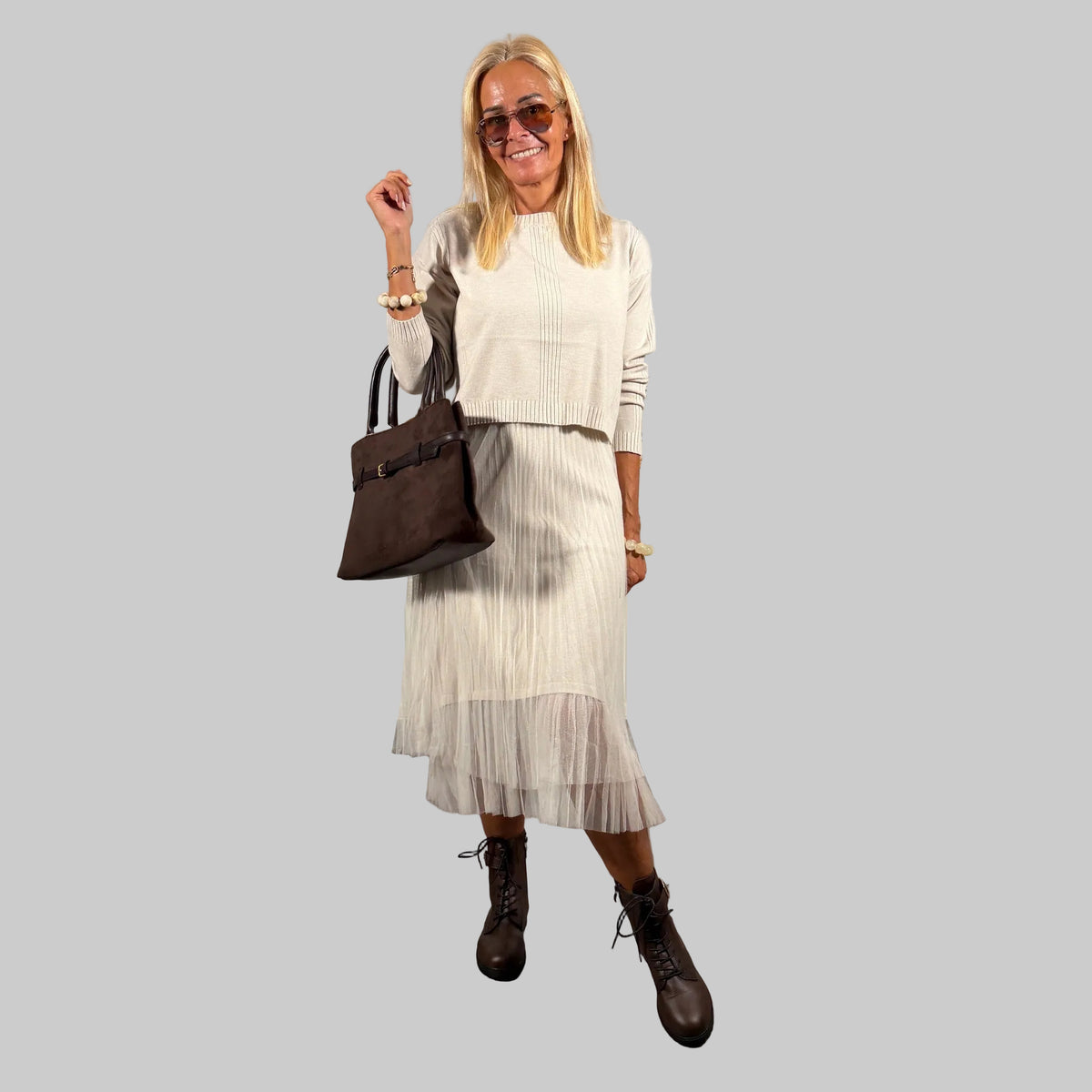 Feinstrick Tüllkleid Set - Farbauswahl