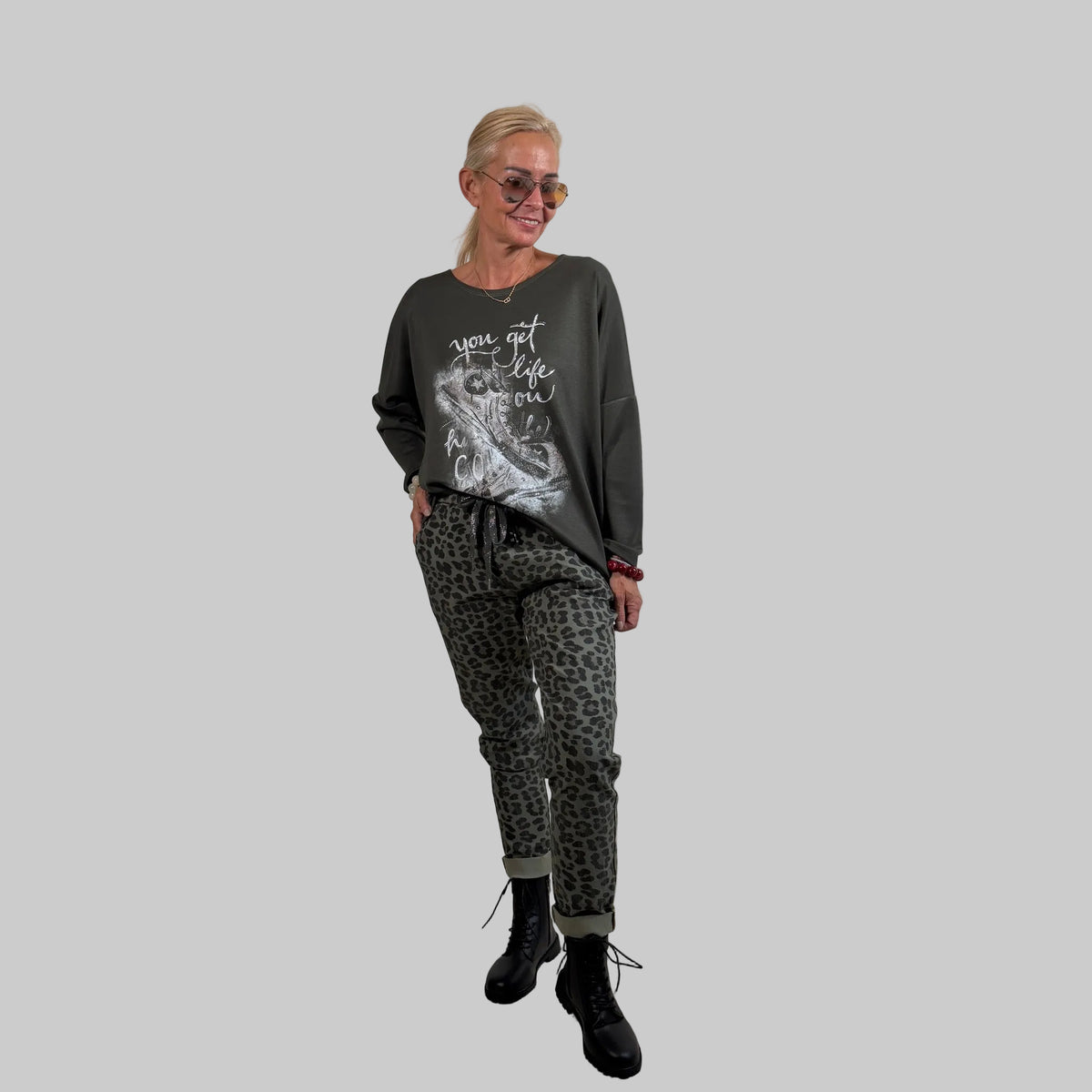 Butterstoff Langarmshirt "You get life on" - Farbauswahl