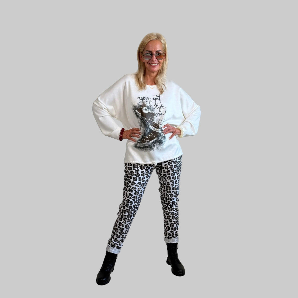 Butterstoff Langarmshirt "You get life on" - Farbauswahl