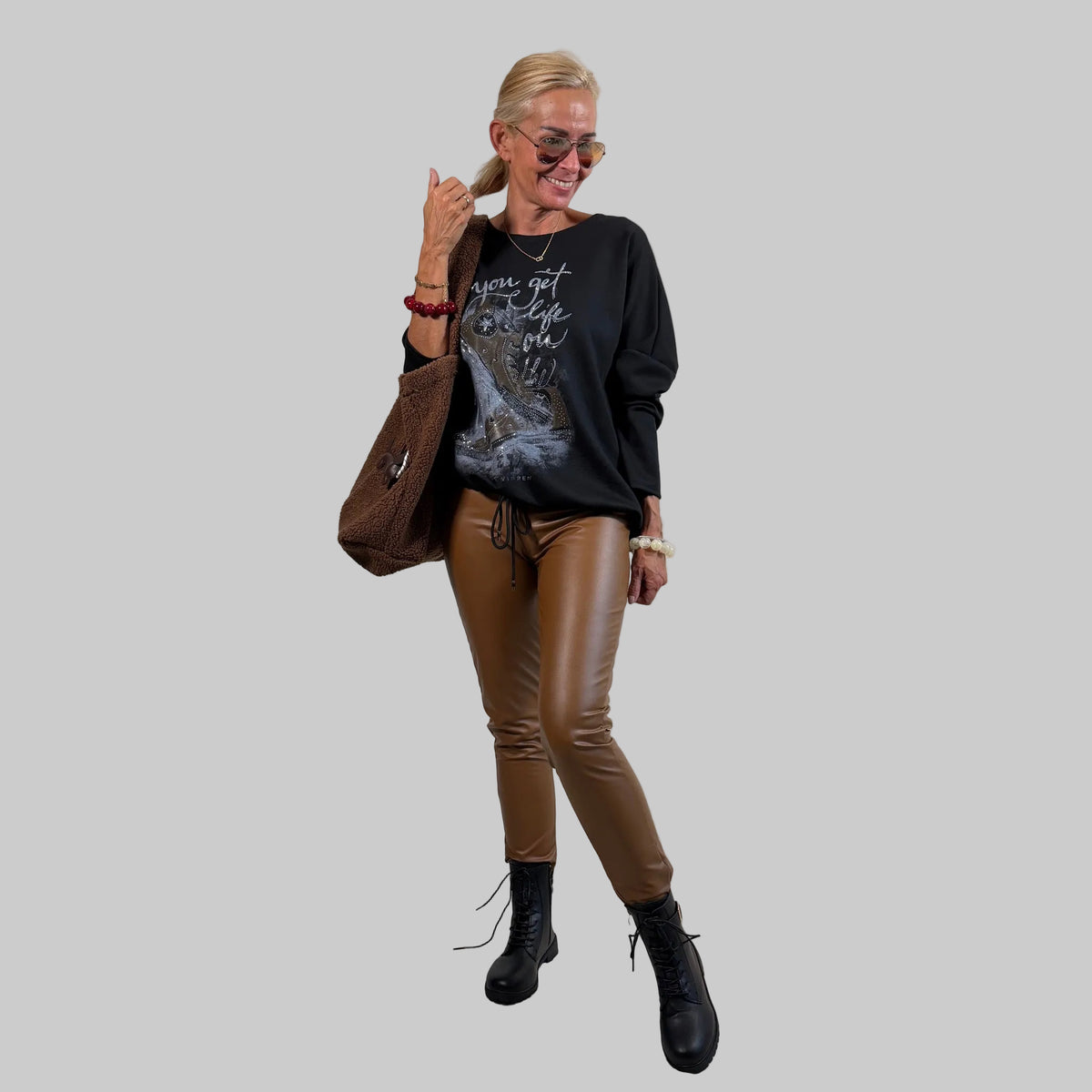 Butterstoff Langarmshirt "You get life on" - Farbauswahl