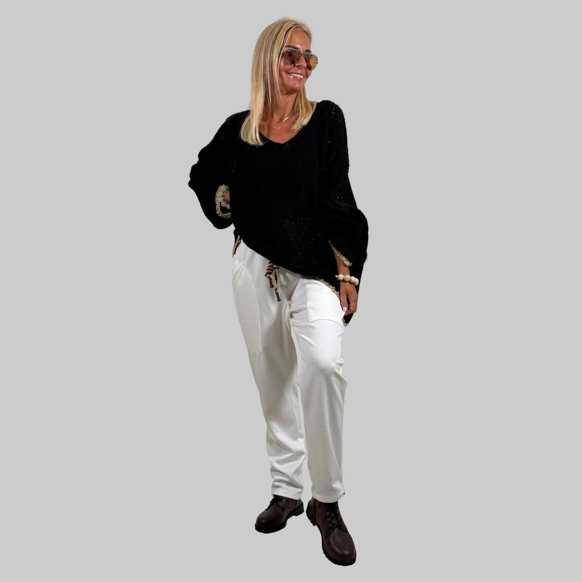 Grobstrickpullover Goldrand - Farbauswahl