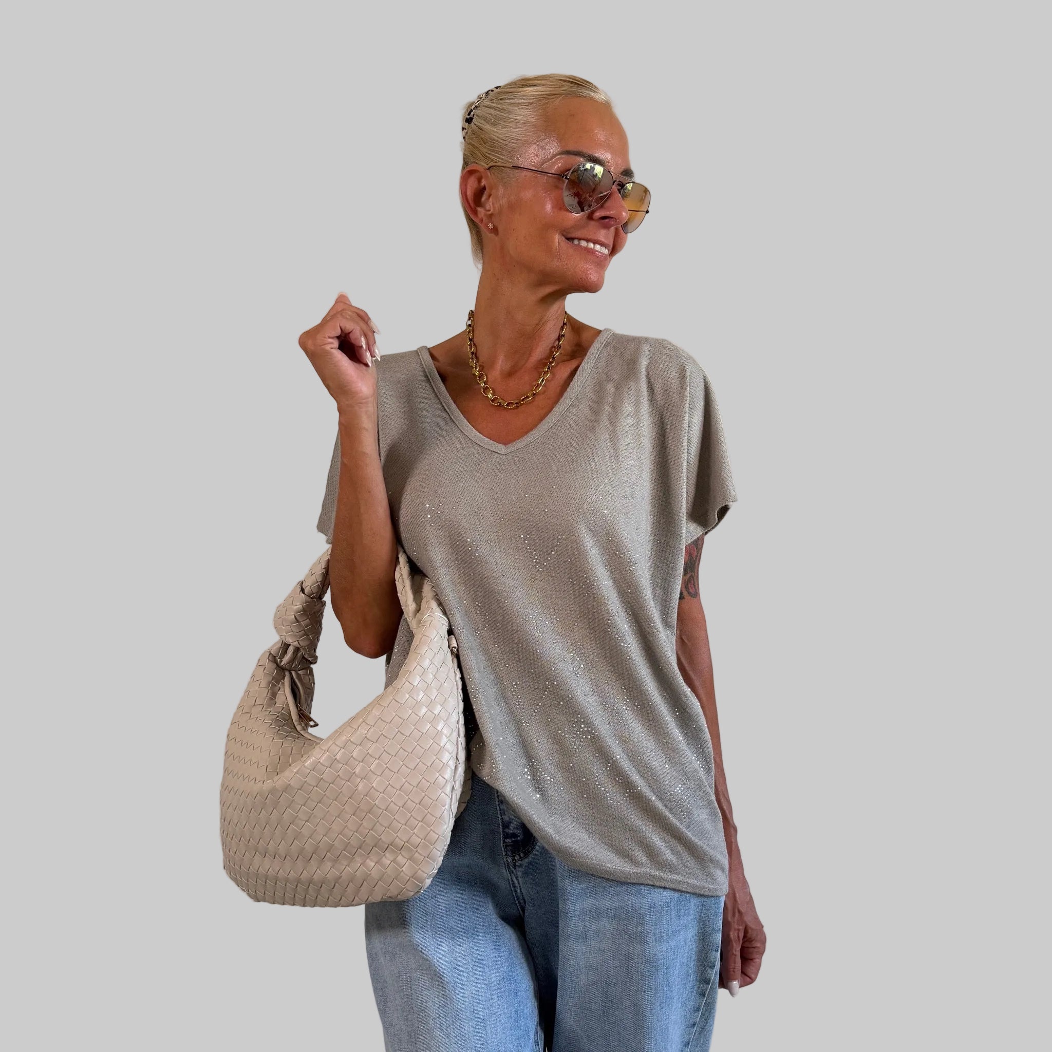 V-Shirt Glitzerdetails - Farbauswahl