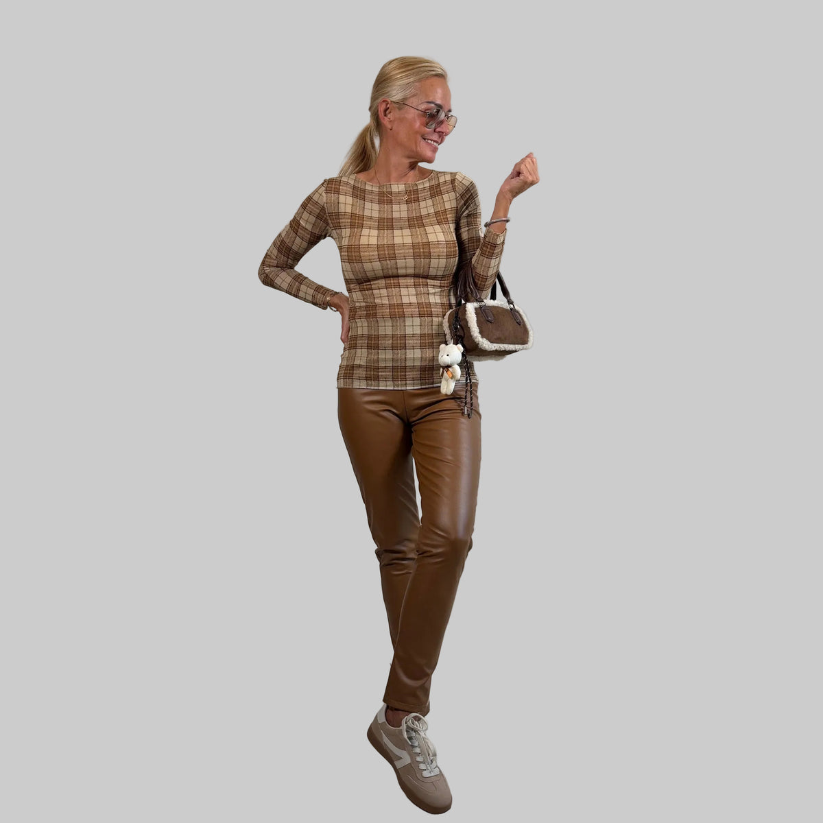 Modal Langarmshirt kariert - Farbauswahl