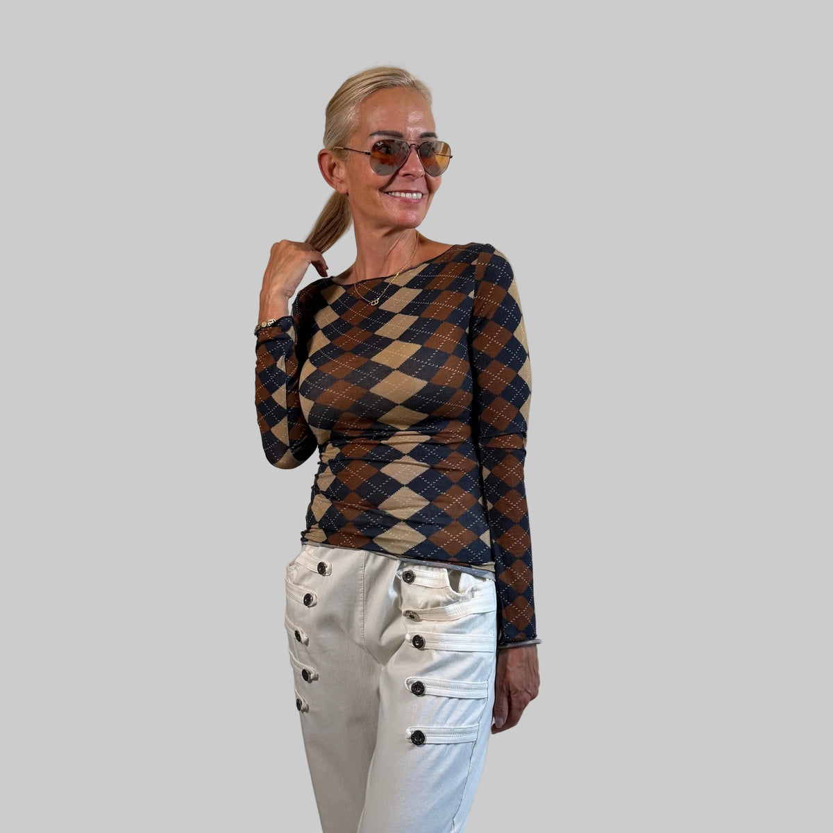 Modal Langarmshirt Rautenmuster