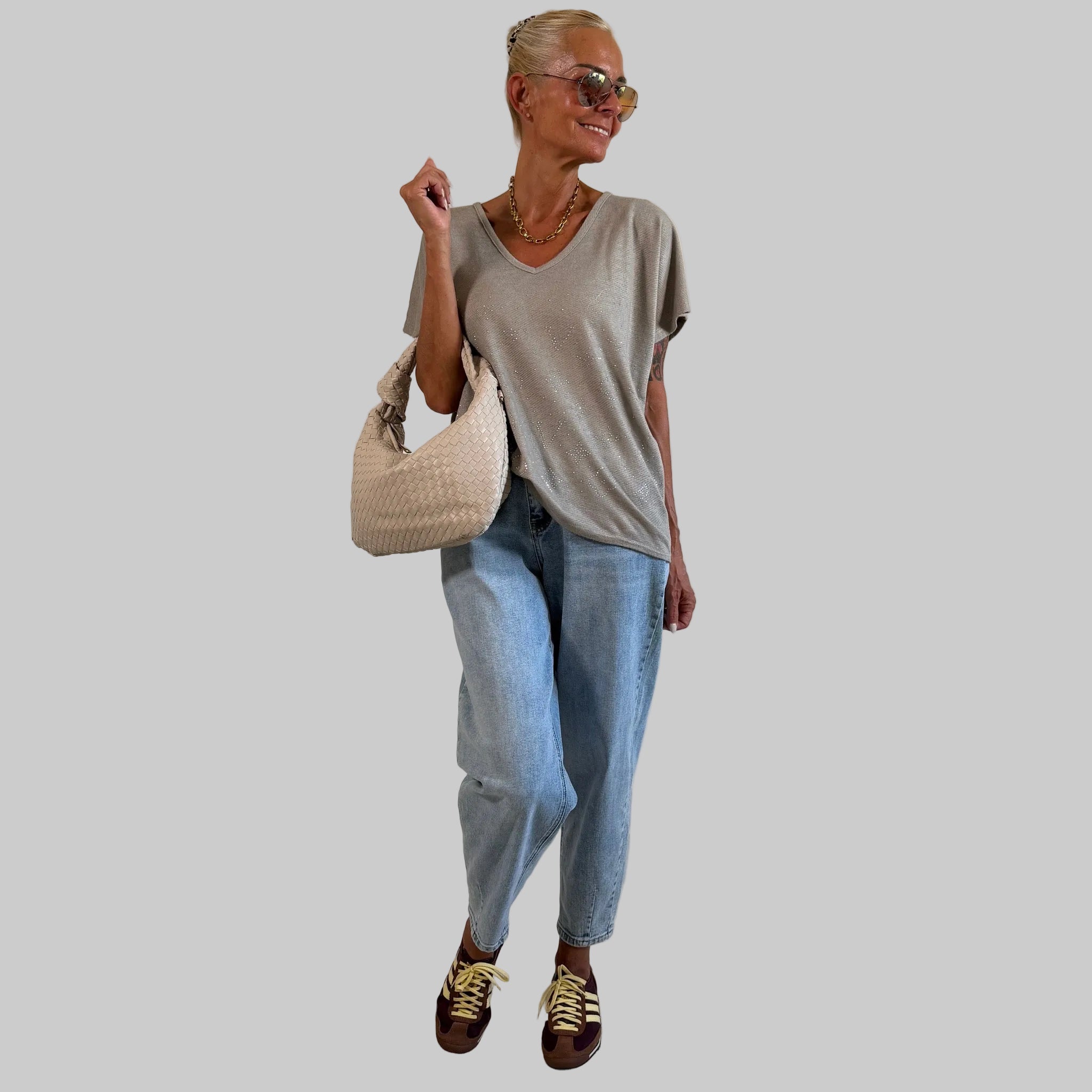 V-Shirt Glitzerdetails - Farbauswahl