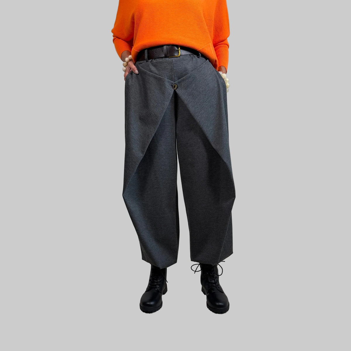 Stretch Wide Leg Hose Knopf - Farbauswahl