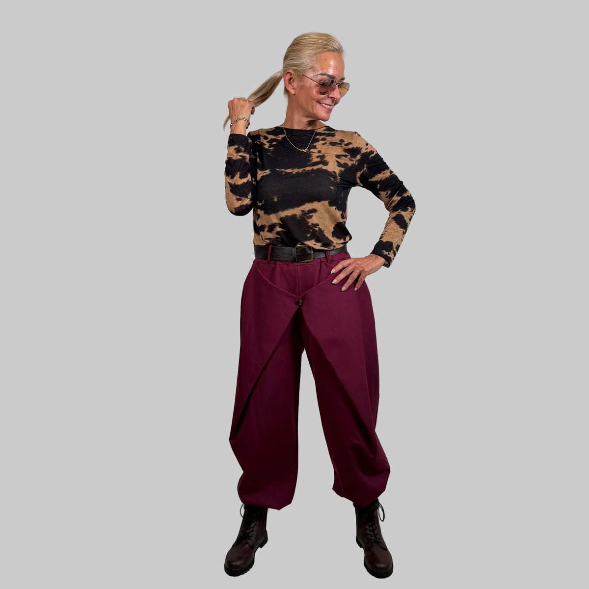 Stretch Wide Leg Hose Knopf - Farbauswahl