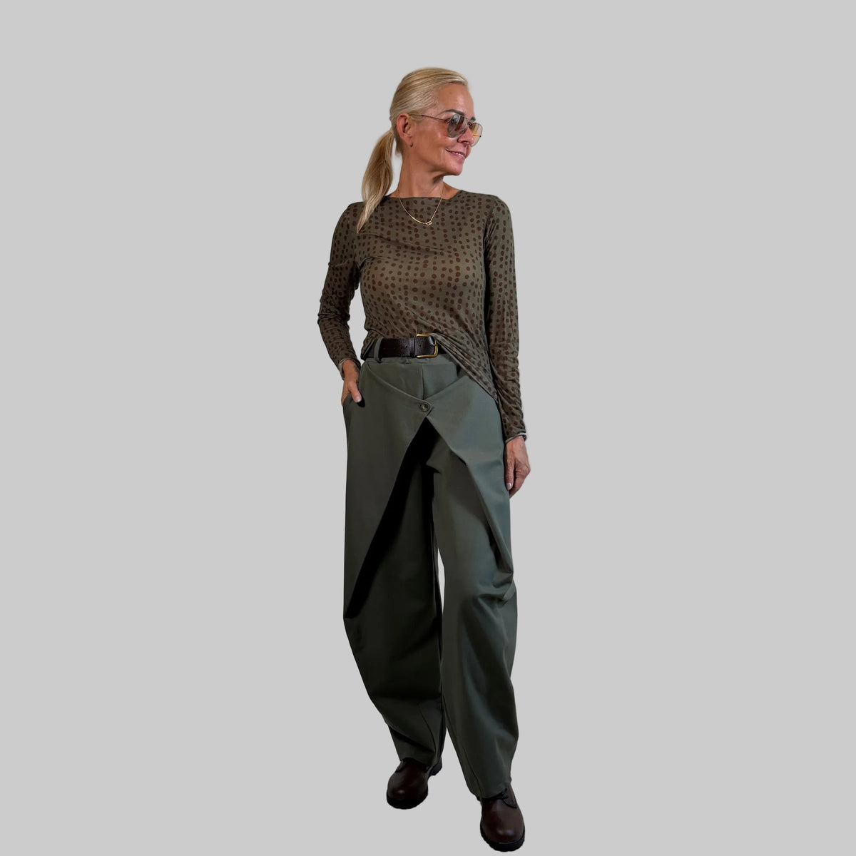 Stretch Wide Leg Hose Knopf - Farbauswahl
