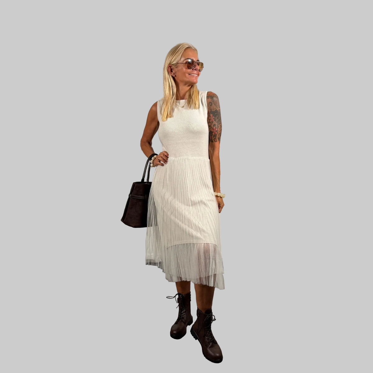 Feinstrick Tüllkleid Set - Farbauswahl