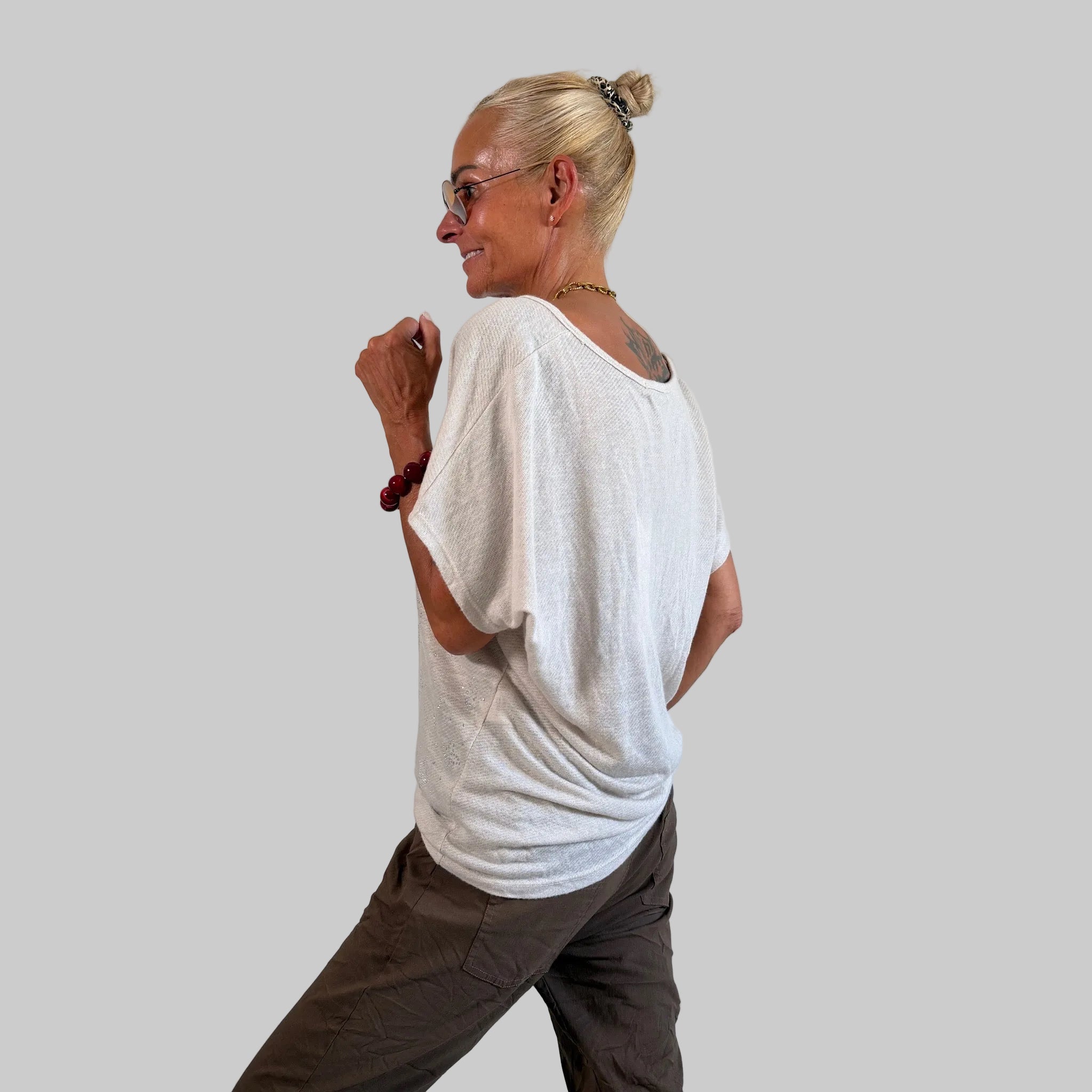 V-Shirt Glitzerdetails - Farbauswahl