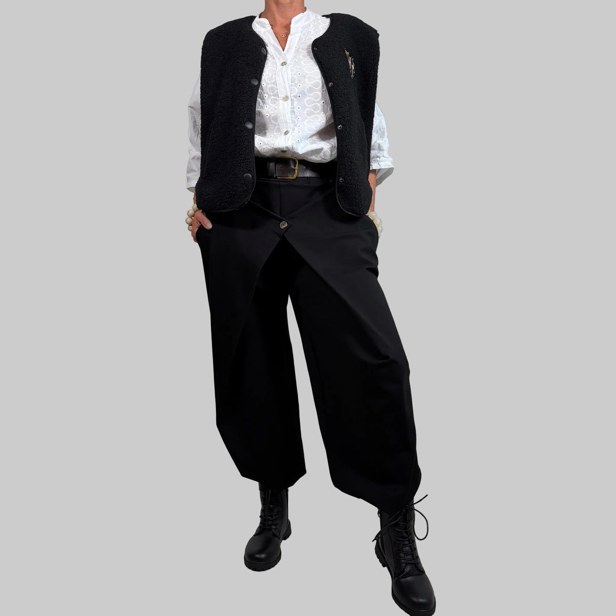 Stretch Wide Leg Hose Knopf - Farbauswahl